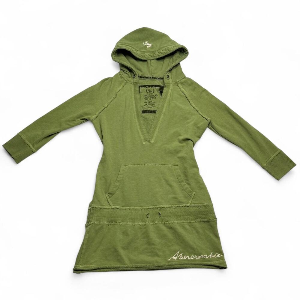 Y2K vintage Abercrombie & Fitch green cotton & hooded mini dress logo size large - Picture 6 of 8